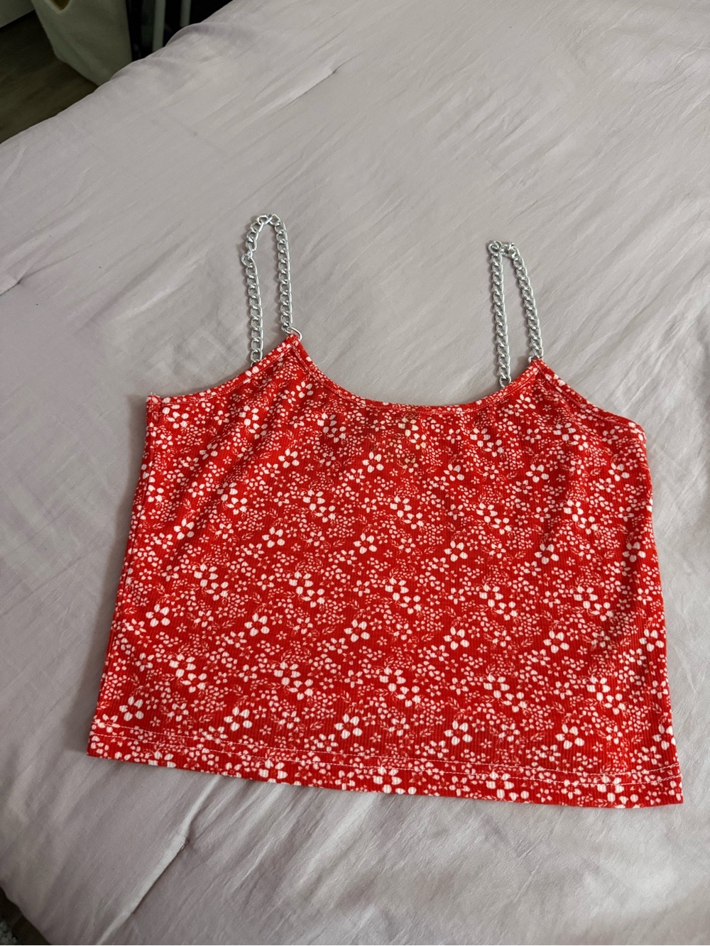 Red Floral Chain-Strap Cami Top